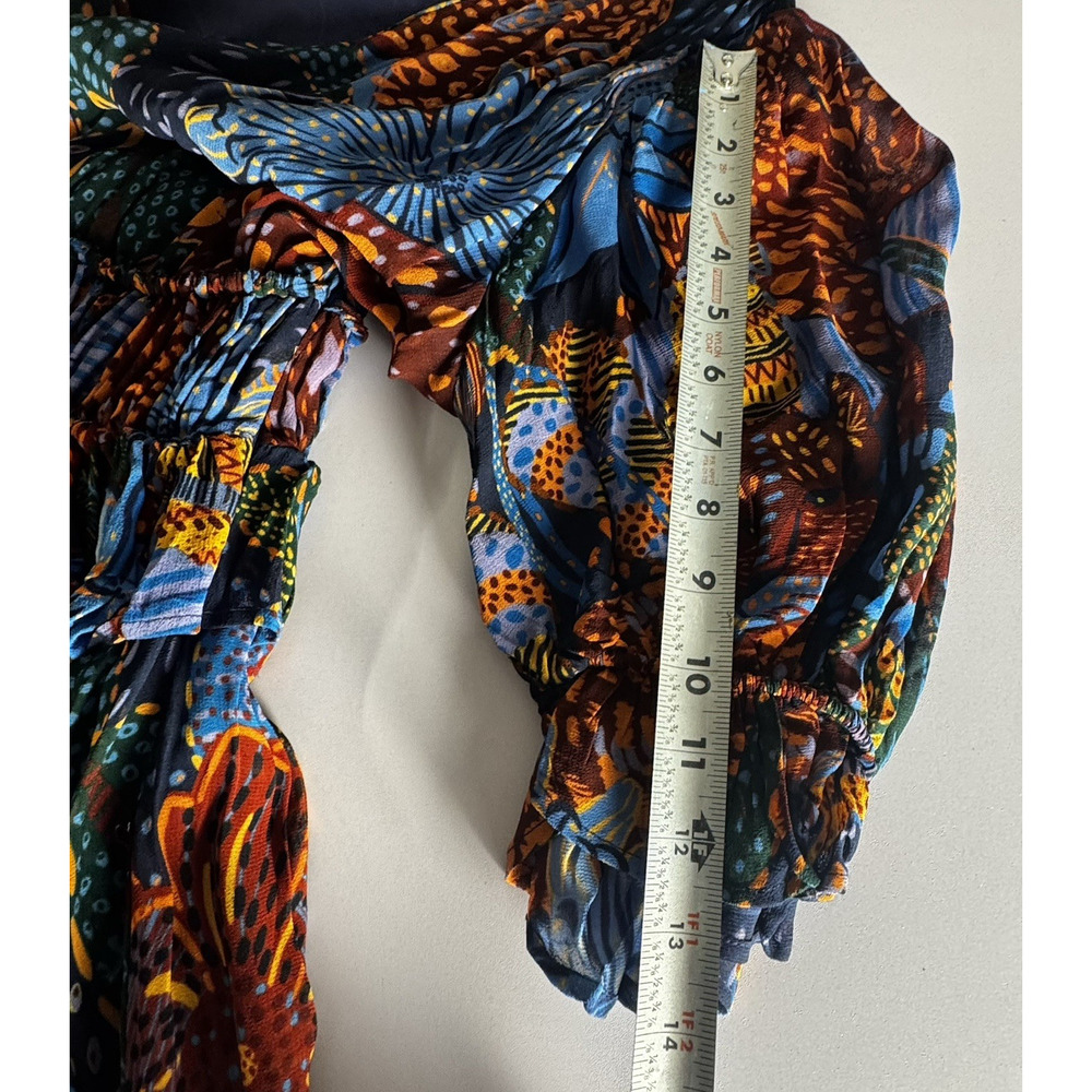 Farm Rio Blue Cool Leopard Print Ruffle Maxi Dress Small Belted V Neck Sun Wear - Picture 15 of 16